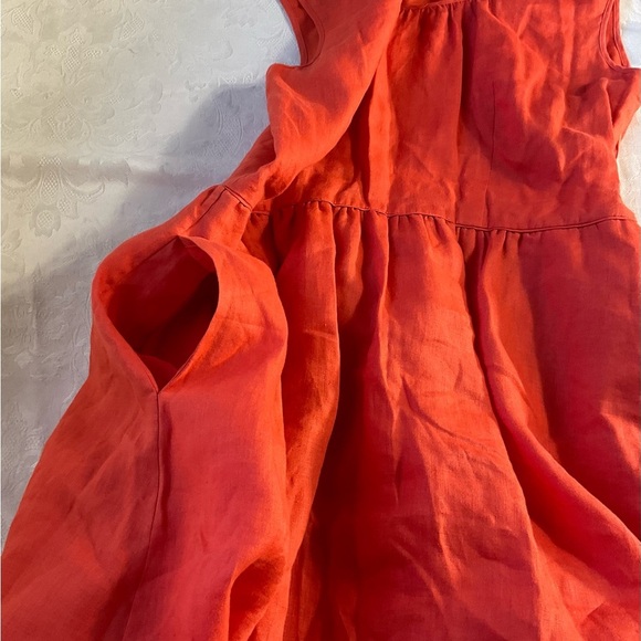 J Crew Orange 100% Linen Crew Neck Side Zip Pockets Dress Women Size 6 - Picture 10 of 11